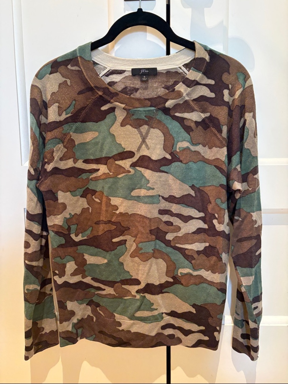 J. Crew camo long sleeve crewneck sweater - green brown tan